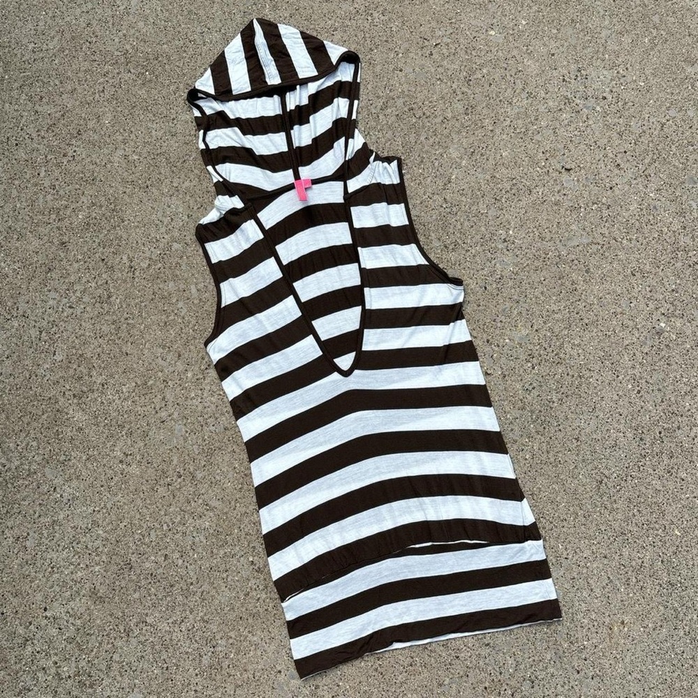 Brown and white striped hooded tunic/dress by the brand Charlotte Tarantola